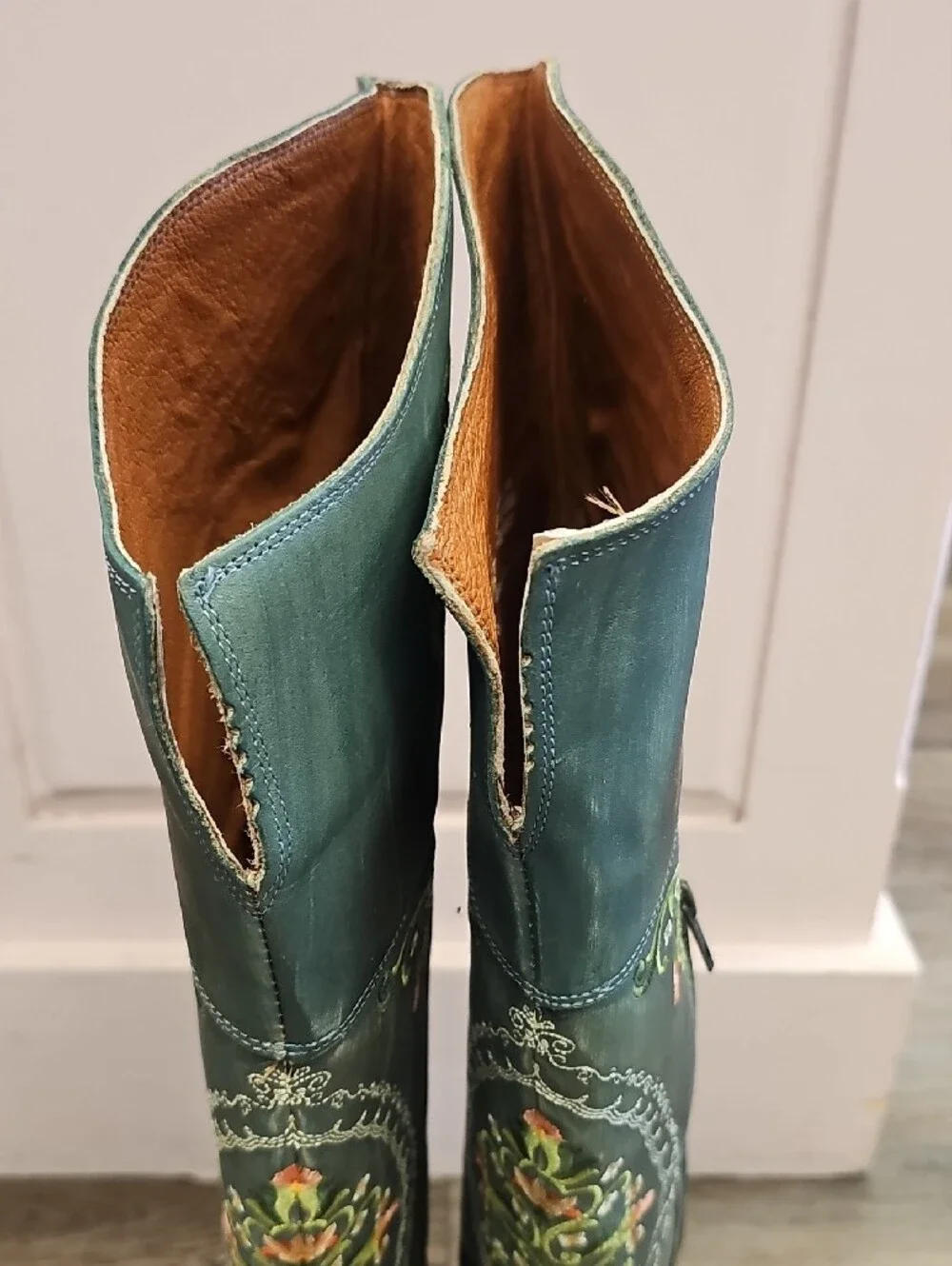 Dan Post Cognac Leather Boot Interior with White Logo Stamp